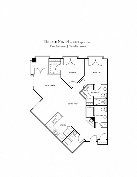 Floor plan for 2 beds, 2 baths, 1178 sqft